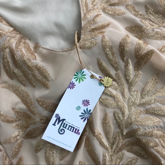 Show Me Your Mumu Gold Metallic Leaf Print Dress - Picture 6 of 8